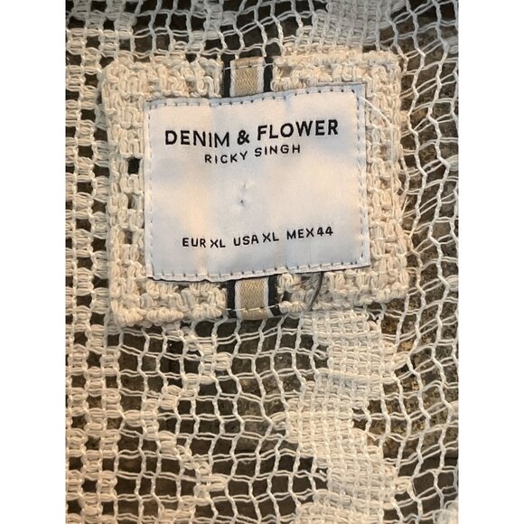 Denim & Flower Ricky Singh Mens XL White Crochet Knit Button-Up Shirt With Black - Picture 4 of 8